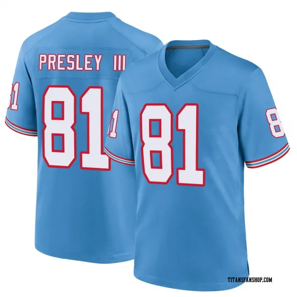 Men's Hal Presley III Tennessee Titans Game Light Blue Oilers Throwback Alternate Jersey