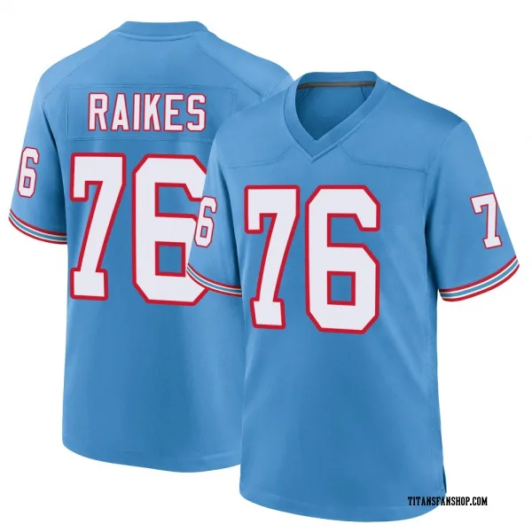 Men's Isaiah Raikes Tennessee Titans Game Light Blue Oilers Throwback Alternate Jersey