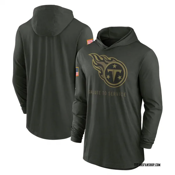 Men's Tennessee Titans Green Forest 2025 Salute to Service Sideline Lightweight Long Sleeve Hooded Pullover T-Shirt