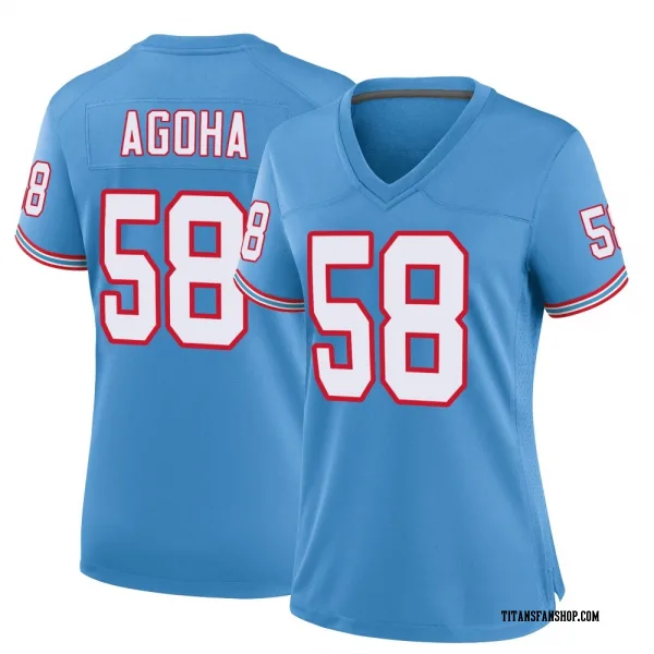Women's David Ebuka Agoha Tennessee Titans Game Light Blue Oilers Throwback Alternate Jersey