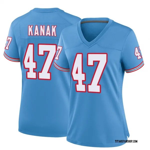Women's Jaren Kanak Tennessee Titans Game Light Blue Oilers Throwback Alternate Jersey