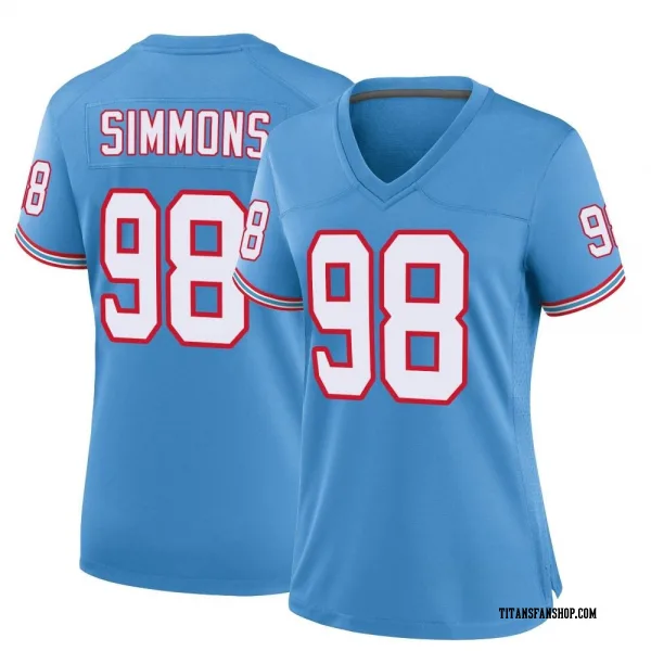 Women's Jeffery Simmons Tennessee Titans Game Light Blue Oilers Throwback Alternate Jersey