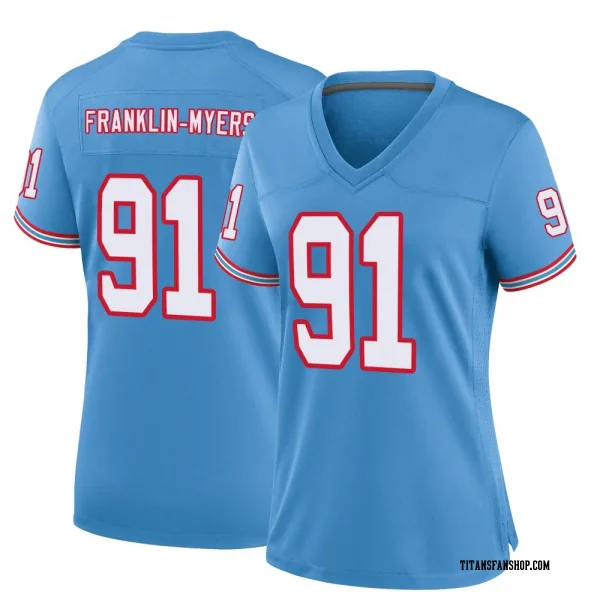 Women's John Franklin-Myers Tennessee Titans Game Light Blue Oilers Throwback Alternate Jersey
