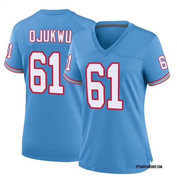 Women's John Ojukwu Tennessee Titans Game Light Blue Oilers Throwback Alternate Jersey
