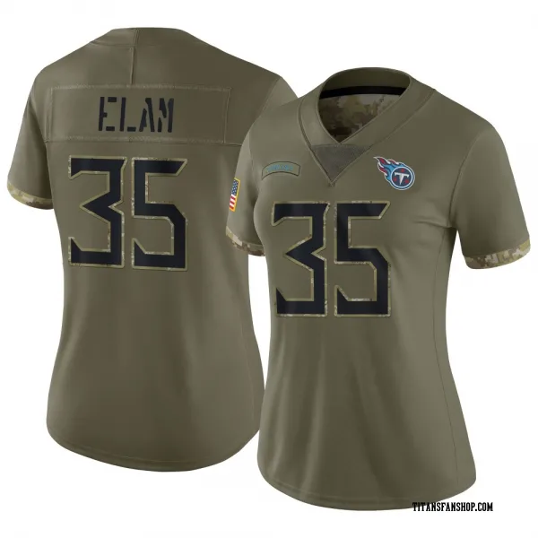 Women's Kaiir Elam Tennessee Titans Limited Olive 2022 Salute To Service Jersey