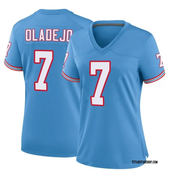 Women's Oluwafemi Oladejo Tennessee Titans Game Light Blue Oilers Throwback Alternate Jersey