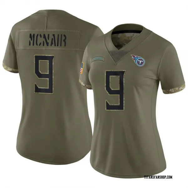 Women's Steve McNair Tennessee Titans Limited Olive 2022 Salute To Service Jersey