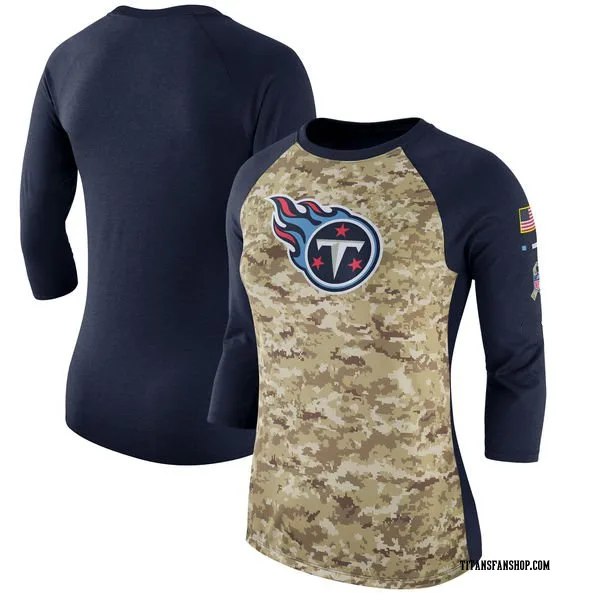 Women's Tennessee Titans Legend Camo /Navy Salute to Service 2017 Three-Quarter Raglan Sleeve T-Shirt