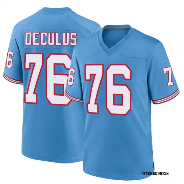 Youth Austin Deculus Tennessee Titans Game Light Blue Oilers Throwback Alternate Jersey