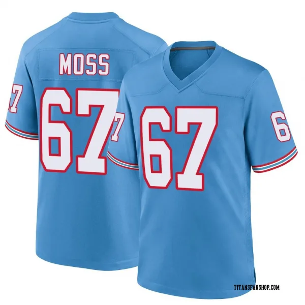 Youth Drew Moss Tennessee Titans Game Light Blue Oilers Throwback Alternate Jersey