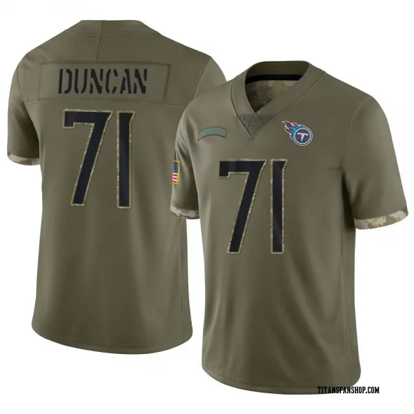 Youth Jaelyn Duncan Tennessee Titans Limited Olive 2022 Salute To Service Jersey