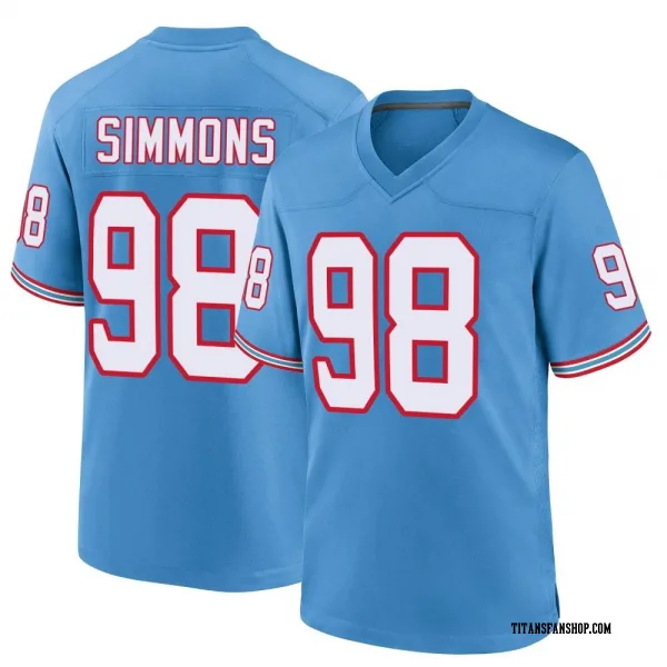 Youth Jeffery Simmons Tennessee Titans Game Light Blue Oilers Throwback Alternate Jersey