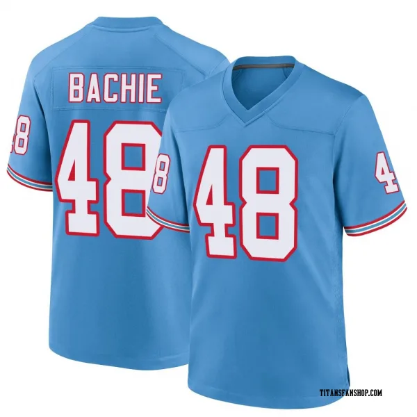 Youth Joe Bachie Tennessee Titans Game Light Blue Oilers Throwback Alternate Jersey