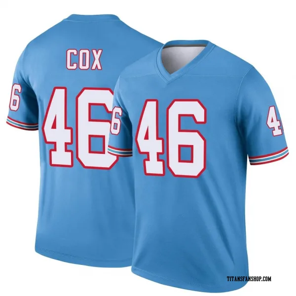Youth Morgan Cox Tennessee Titans Legend Light Blue Oilers Throwback Jersey