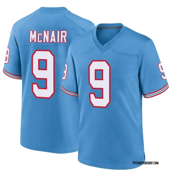 Youth Steve McNair Tennessee Titans Game Light Blue Oilers Throwback Alternate Jersey